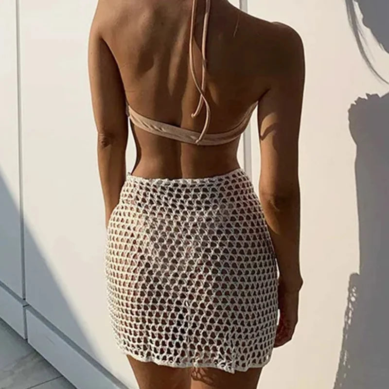 Women's Knitted Hollow Out Solid Color Skirt