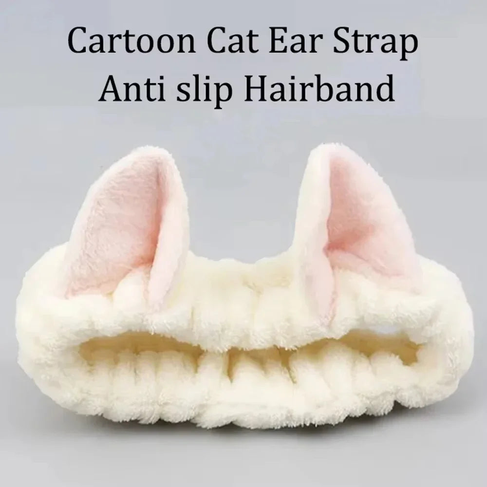 Fashionable Accessory For Women Cute Coral Fleece Cat Ear Headband - Soft & Comfortable, Perfect For Face Washing & Makeup