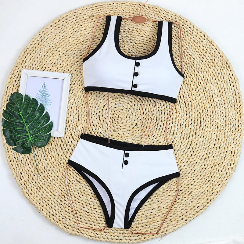 Women's Swimwear High Waist Bikini Luxury Ribbed Two-piece