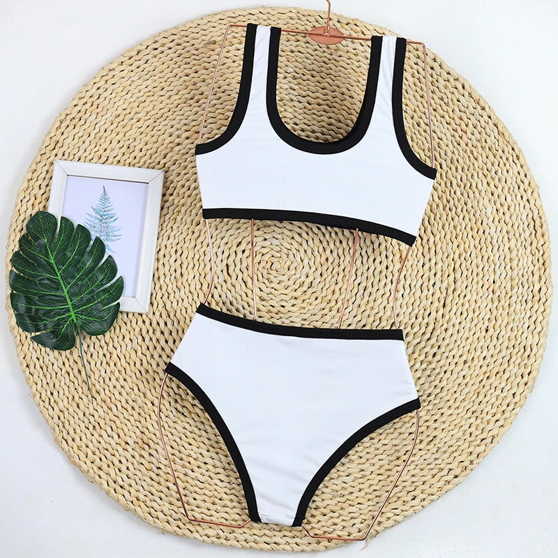 Women's Swimwear High Waist Bikini Luxury Ribbed Two-piece